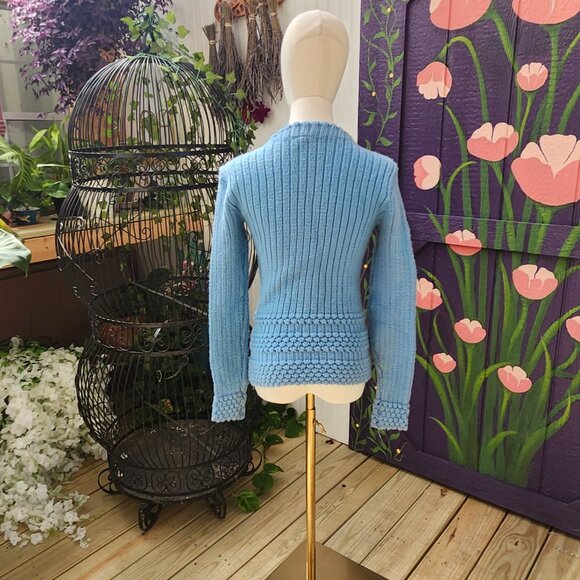 Joan Sweater / Vintage 1950's Baby Blue Knit Acrylic Sweater by Joan Marie - Picture 3 of 16